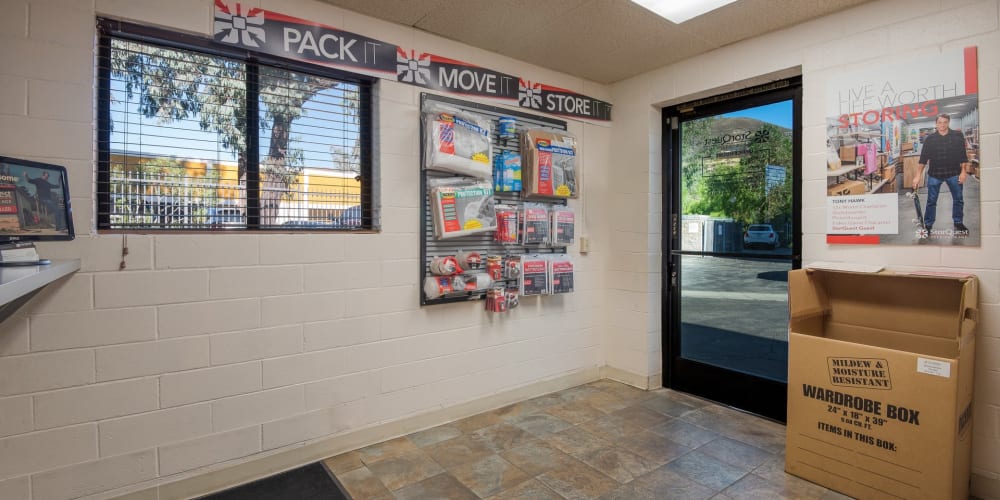 Packing supplies available in the leasing office at StorQuest Self Storage in Westlake Village, California