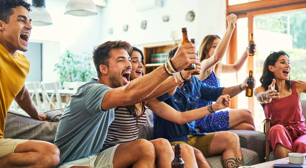 Residents host a game watching party at The Docks in New London, Connecticut