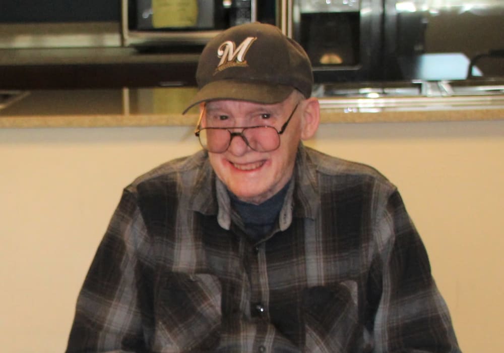 Happy resident at East Troy Manor in East Troy, Wisconsin