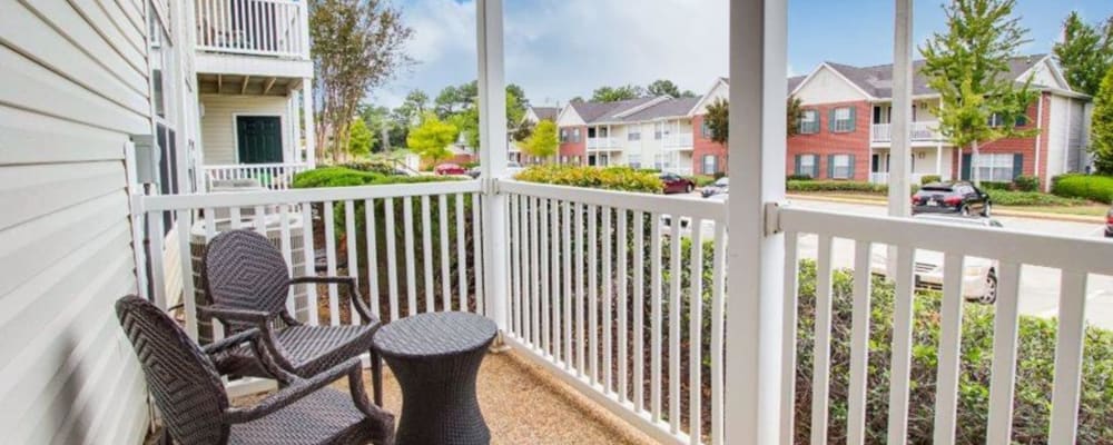 Outdoor furniture on an apartments patio at The Gables in Ridgeland, Mississippi 