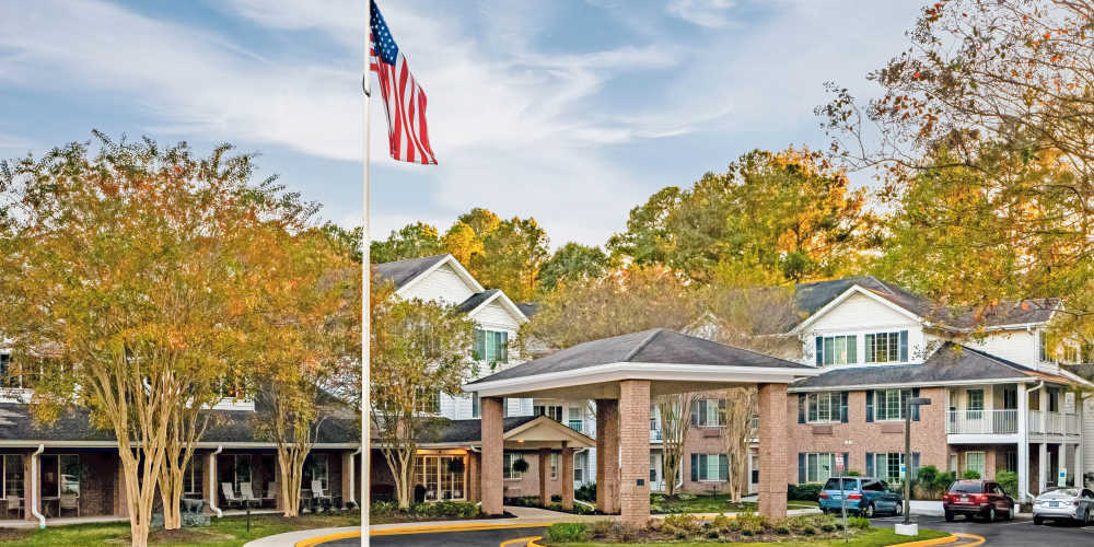 American flag flying outside at Lighthouse Pointe in Chesapeake, Virginia