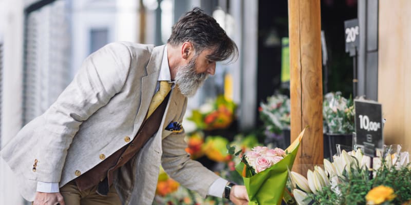 A resident buying some flower near Chollas Heights Historical in San Diego, California