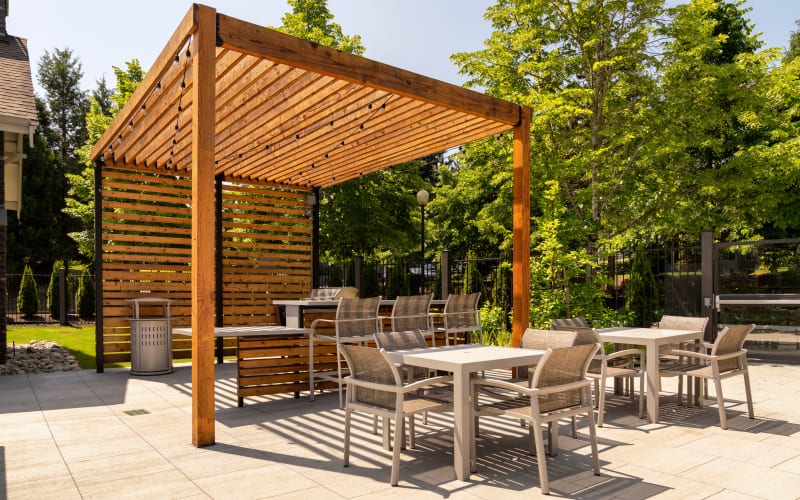 Covered outdoor grilling area at Brookside Village in Auburn, Washington