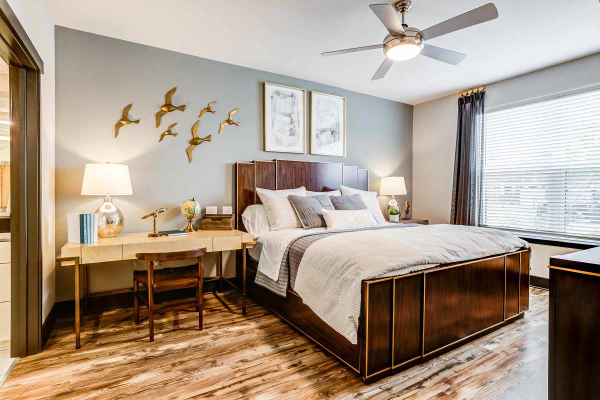 Bedroom with ceiling fan at Vintage Gateway, Murfreesboro, Tennessee