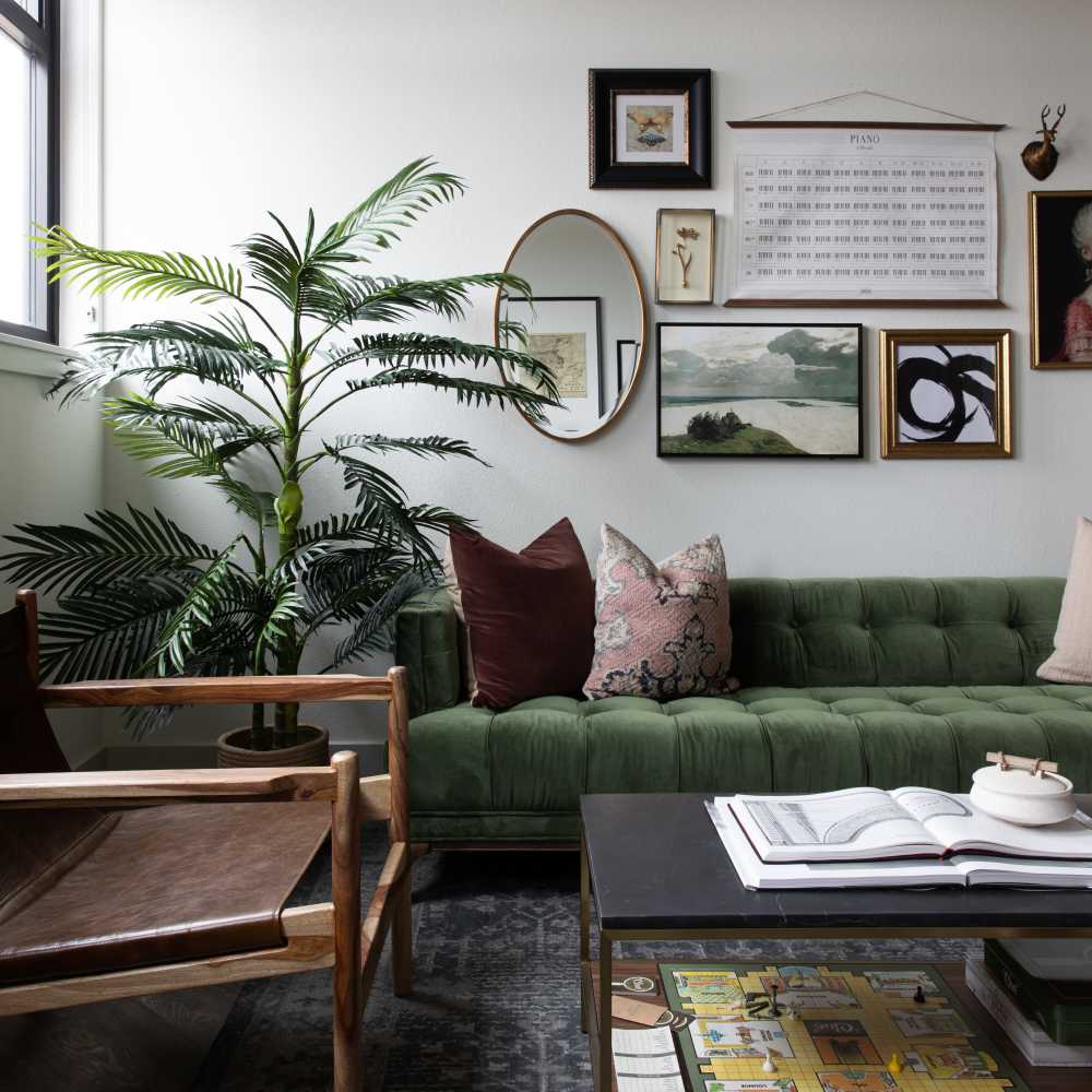 Modern couch with coffee table at Katy Trail Uptown in Dallas, Texas