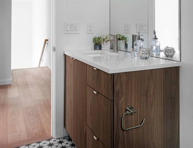 Bathroom in senior apartments at Camino Al Oro in Los Angeles, California