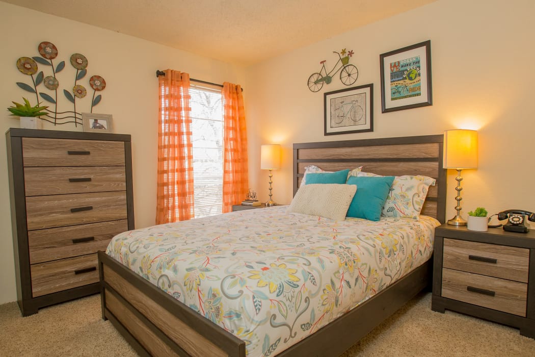 An apartment bedroom at Country Hollow in Tulsa, Oklahoma