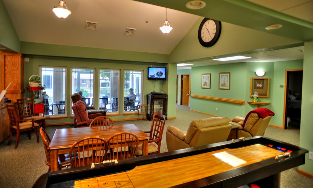 Shuffleboard and common area at The Residences on Forest Lane in Montello, Wisconsin