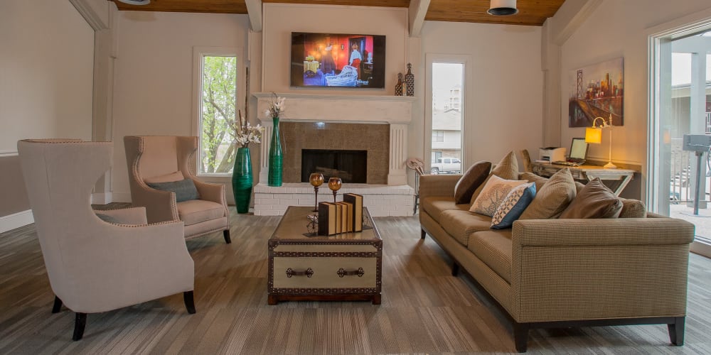 Clubhouse with high ceilings at Polo Run Apartments in Tulsa, Oklahoma