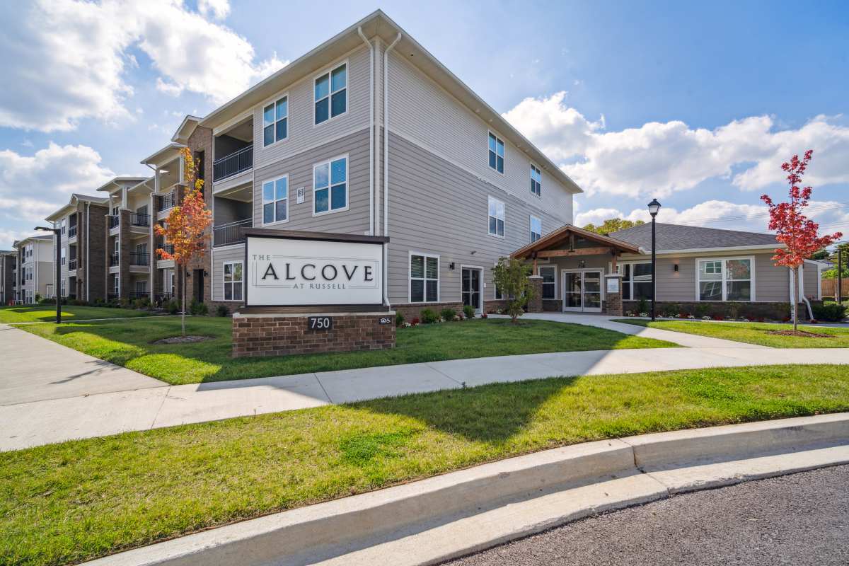View of the exterior apartment at The Alcove at Russell Cave in Lexington, Kentucky