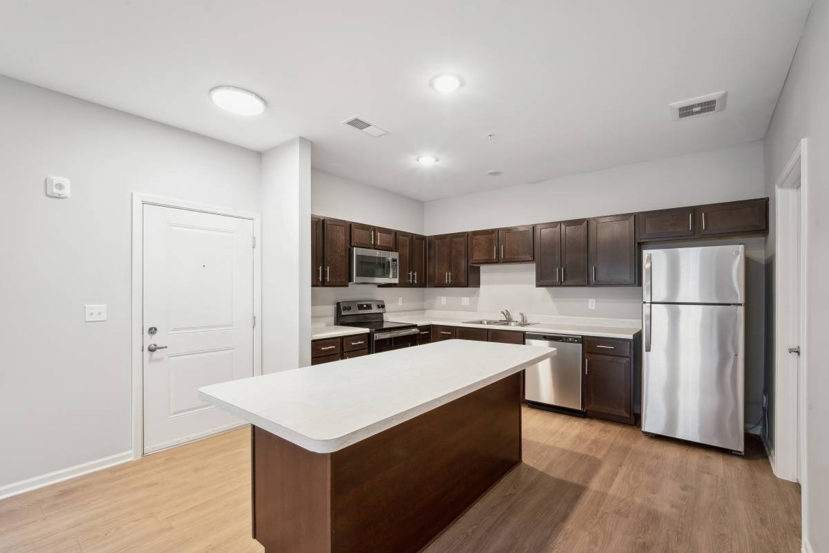 Kitchen with island at Lone Oak Meadows in Louisville, Kentucky