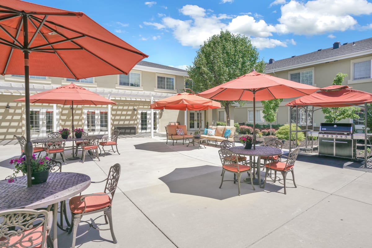 Resident patio at Chancellor Gardens in Clearfield, Utah