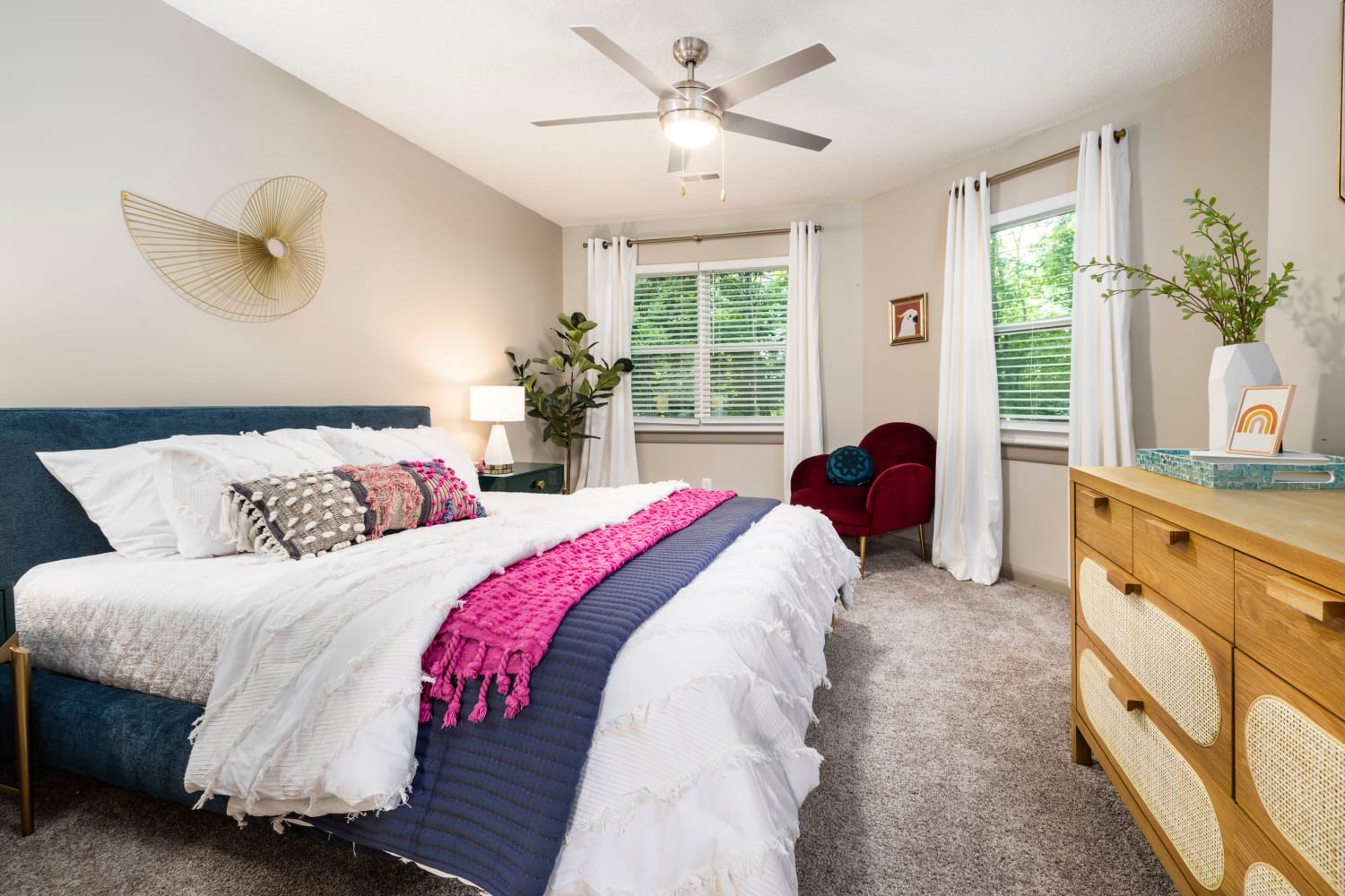 A model home's bedroom at Trinity at the Hill in Carrboro, North Carolina