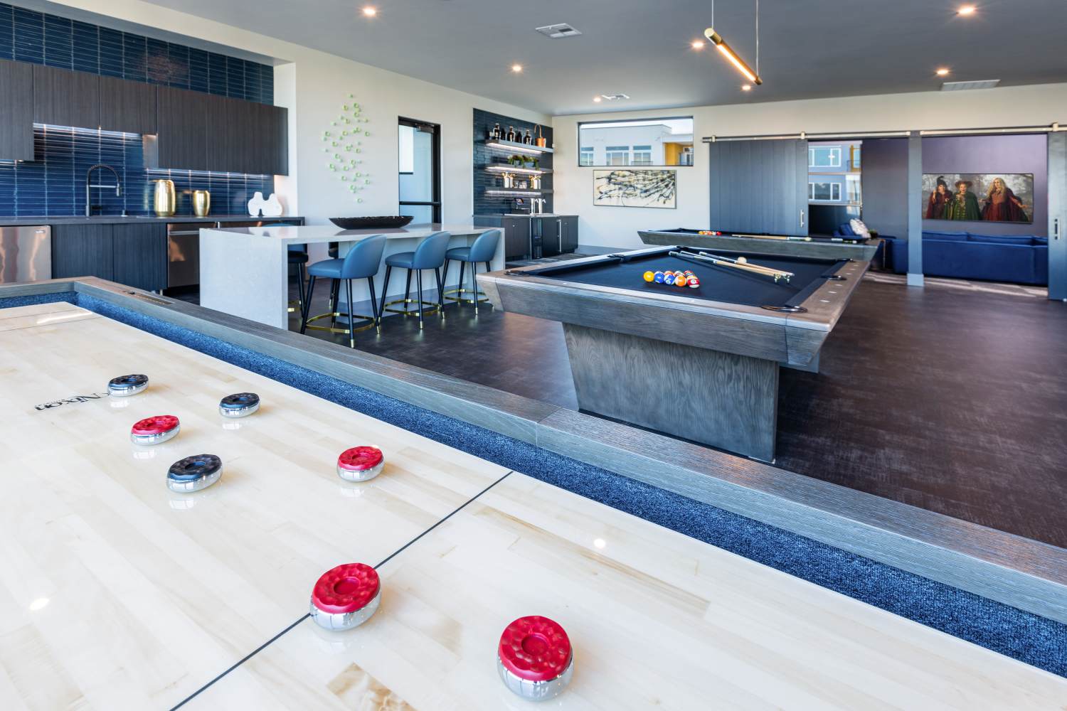 Game room at Zeta Luxury Apartments in Sacramento, California 