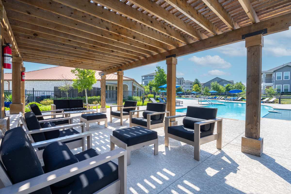 Community seating area at Century Travesia in Austin, Texas