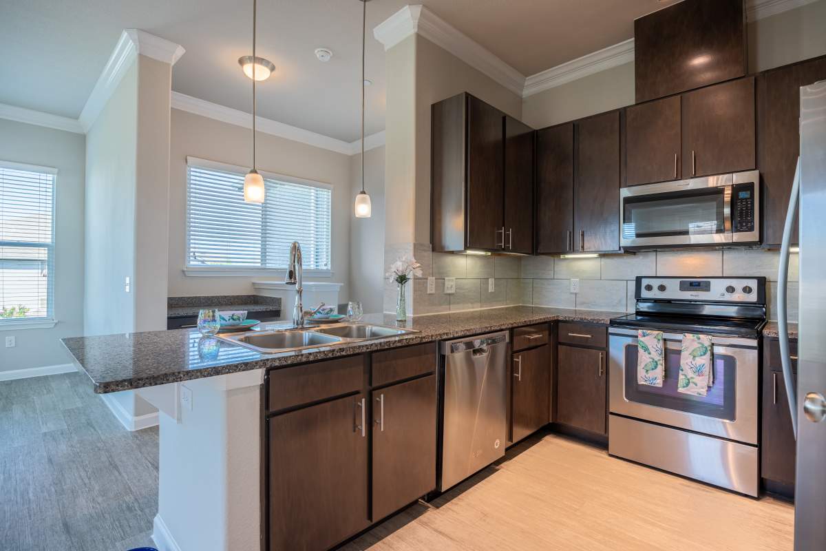 Model apartment kitchen at Century Travesia, Austin, Texas
