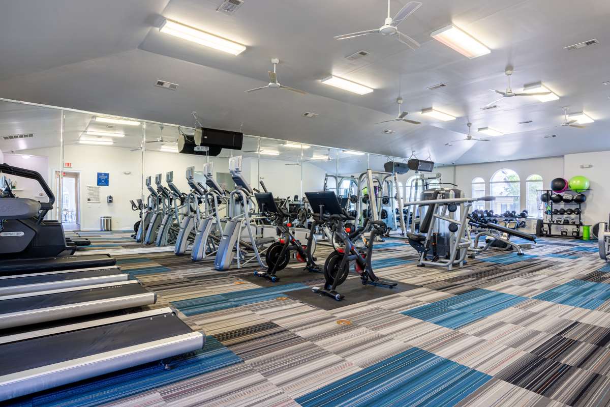 Fully-equipped fitness center at Century Travesia in Austin, Texas