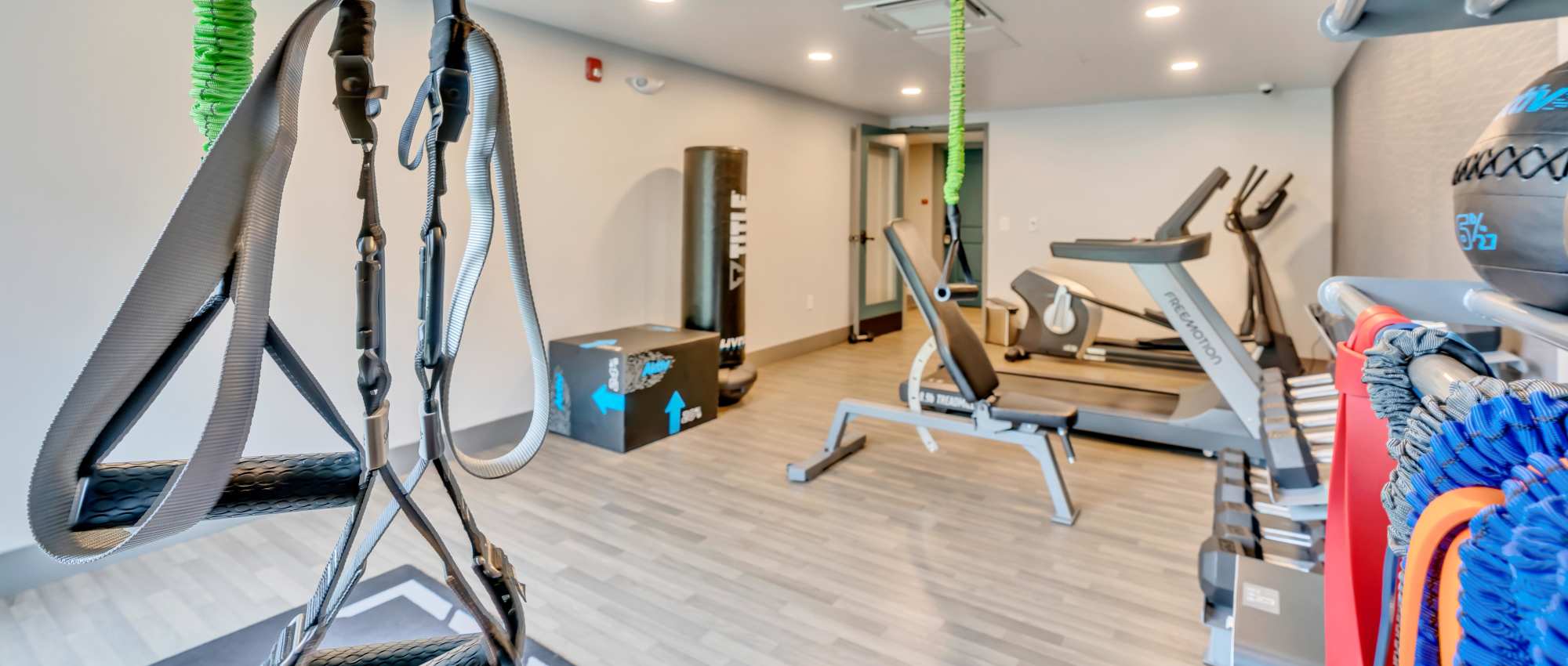 Fitness equipment at Latitude at South Portland in Portland, Maine