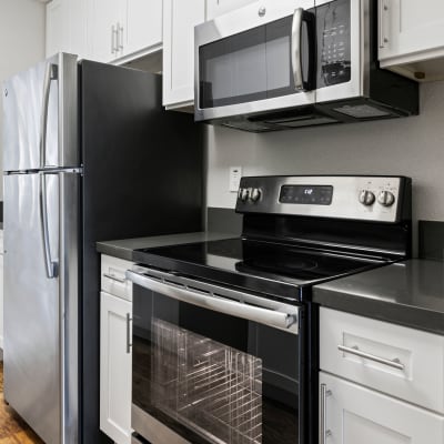 Full equipped kitchen with stainless appliances at Bidwell Park Fremont in Fremont, California