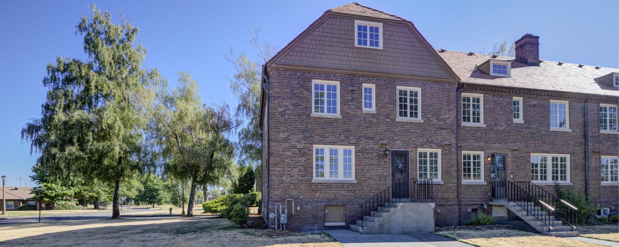 Exterior view of brick home at The Bricks in Joint Base Lewis McChord, Washington