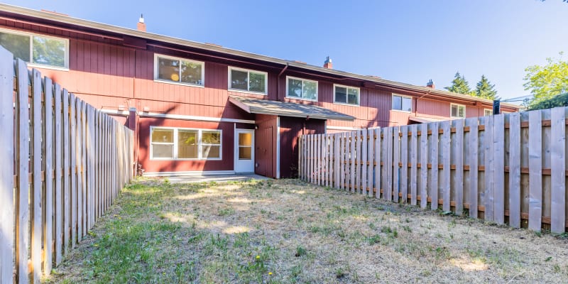 Fenced backyard of a home at Hillside in Joint Base Lewis McChord, Washington