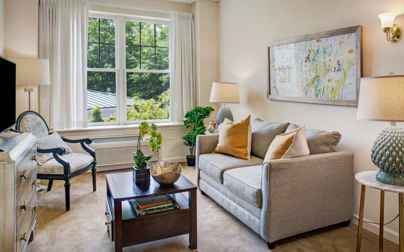 Bright Living room at Glenncrest at Johns Creek in Johns Creek, Georgia