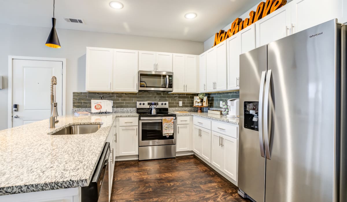 Spacious kitchen with stainless steel appliances at Rivertop Apartments in Nashville, Tennessee