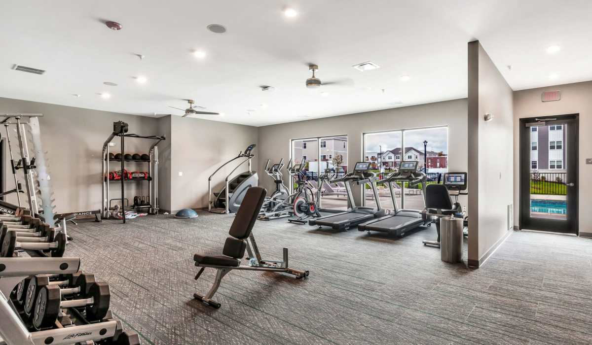 Fitness gym with virtual spin room, health club quality Precor & Expresso equipment, resistance and free weights at Willow Glen in Willow Springs, Illinois