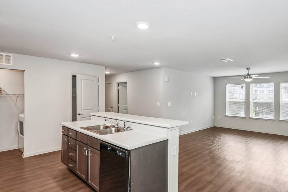Kitchen island at Flats at Mount Zion in Stockbridge, Georgia