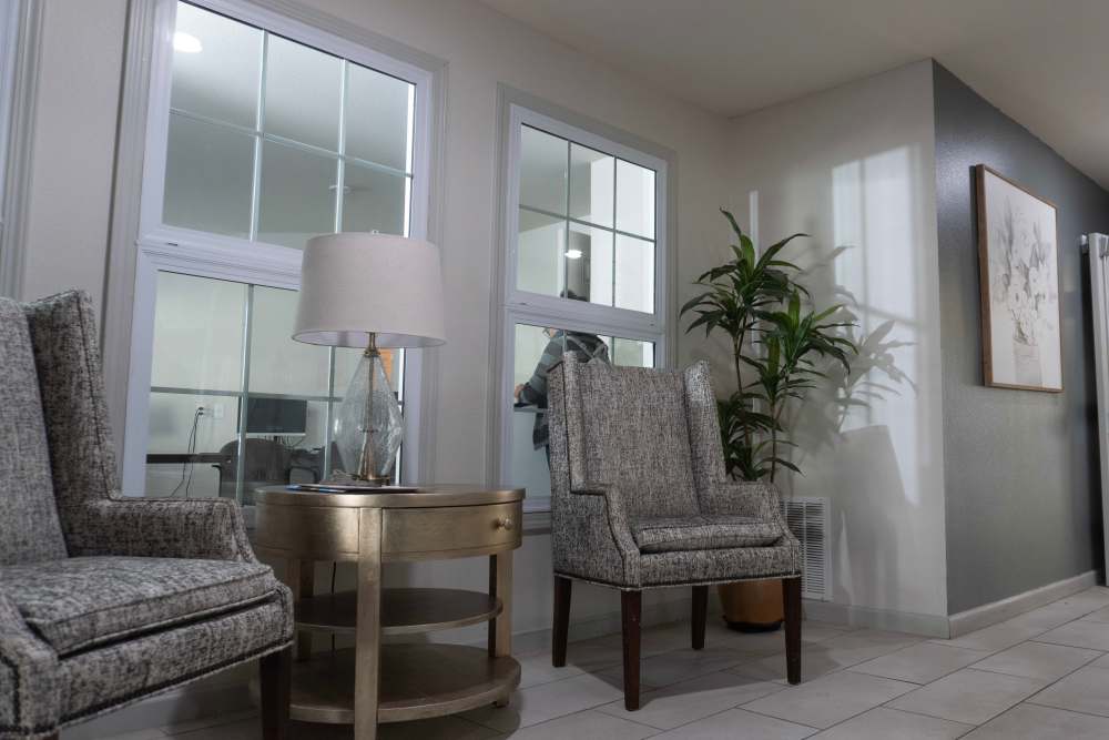 Seating space of leasing center at Redland Creek in Lawrenceville, Georgia