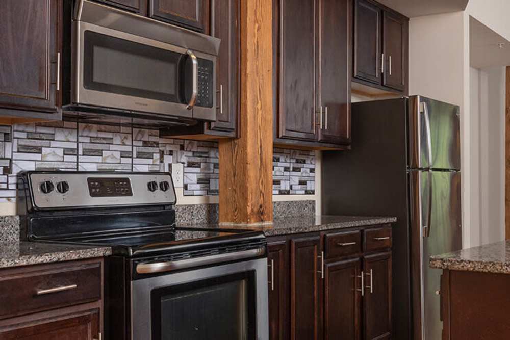Stainless-steel appliances in the kitchen at High Street Lofts in Petersburg, Virginia