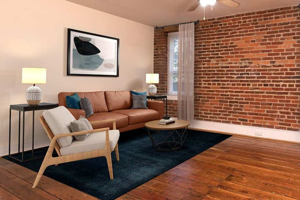 Well-furnished apartment living area at High Street Lofts in Petersburg, Virginia
