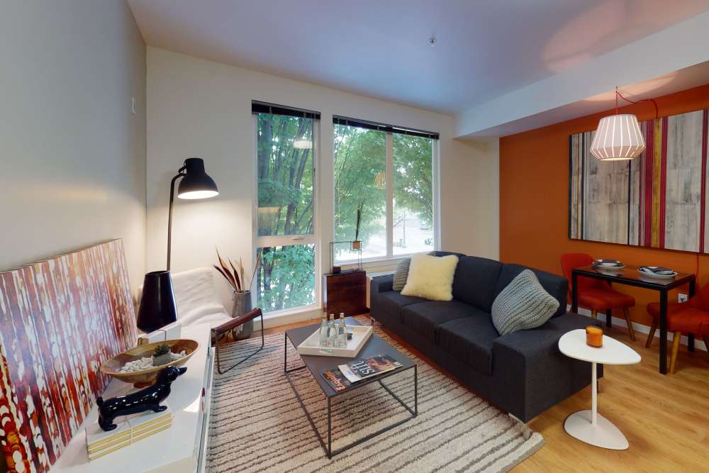 Living room with couch atThe Union in Portland, Oregon