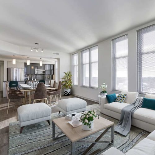 Living room at Solaire 7077 Woodmont in Bethesda, Maryland