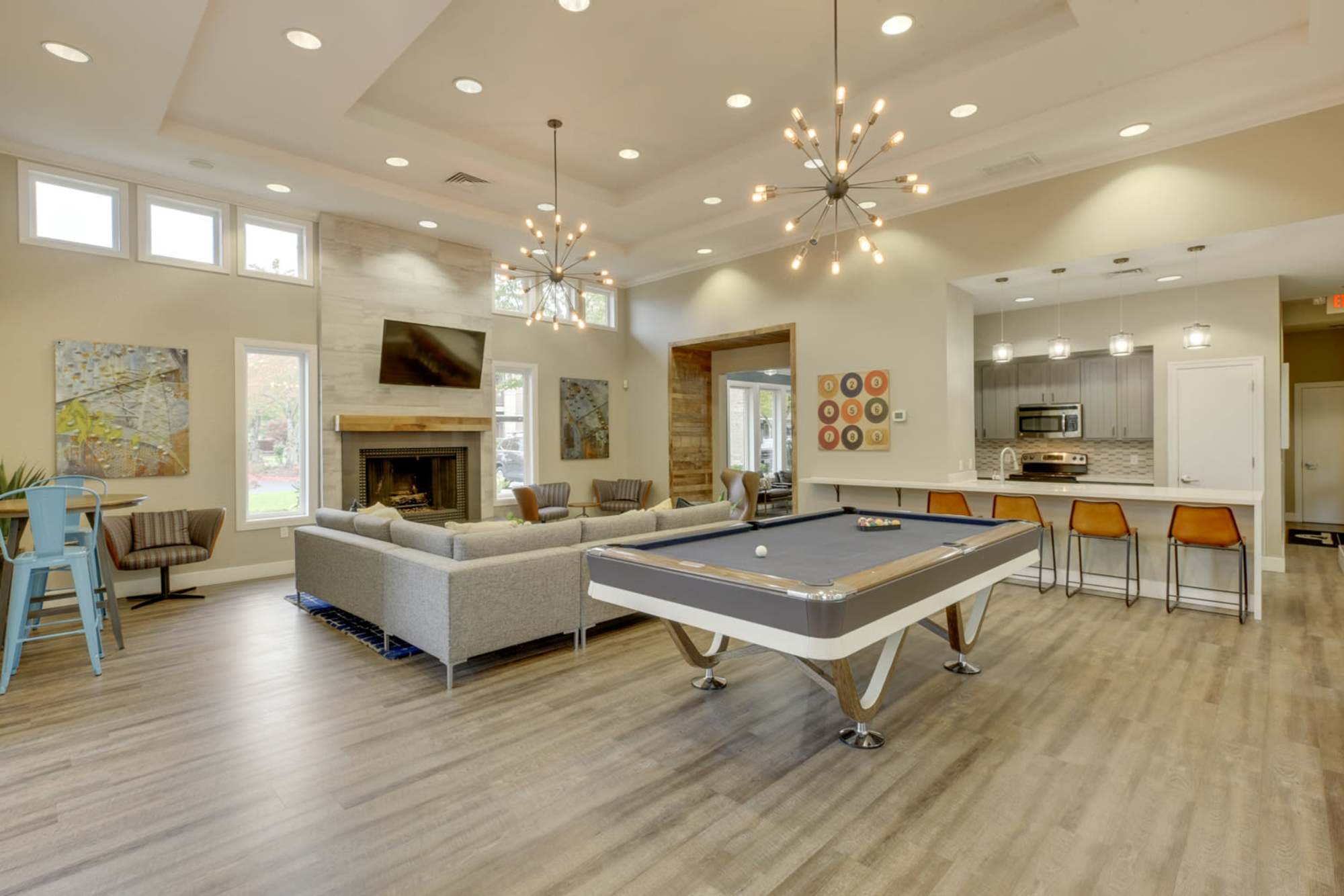 Community lounge and recreation area at The Grove at Orenco Station in Hillsboro, Oregon