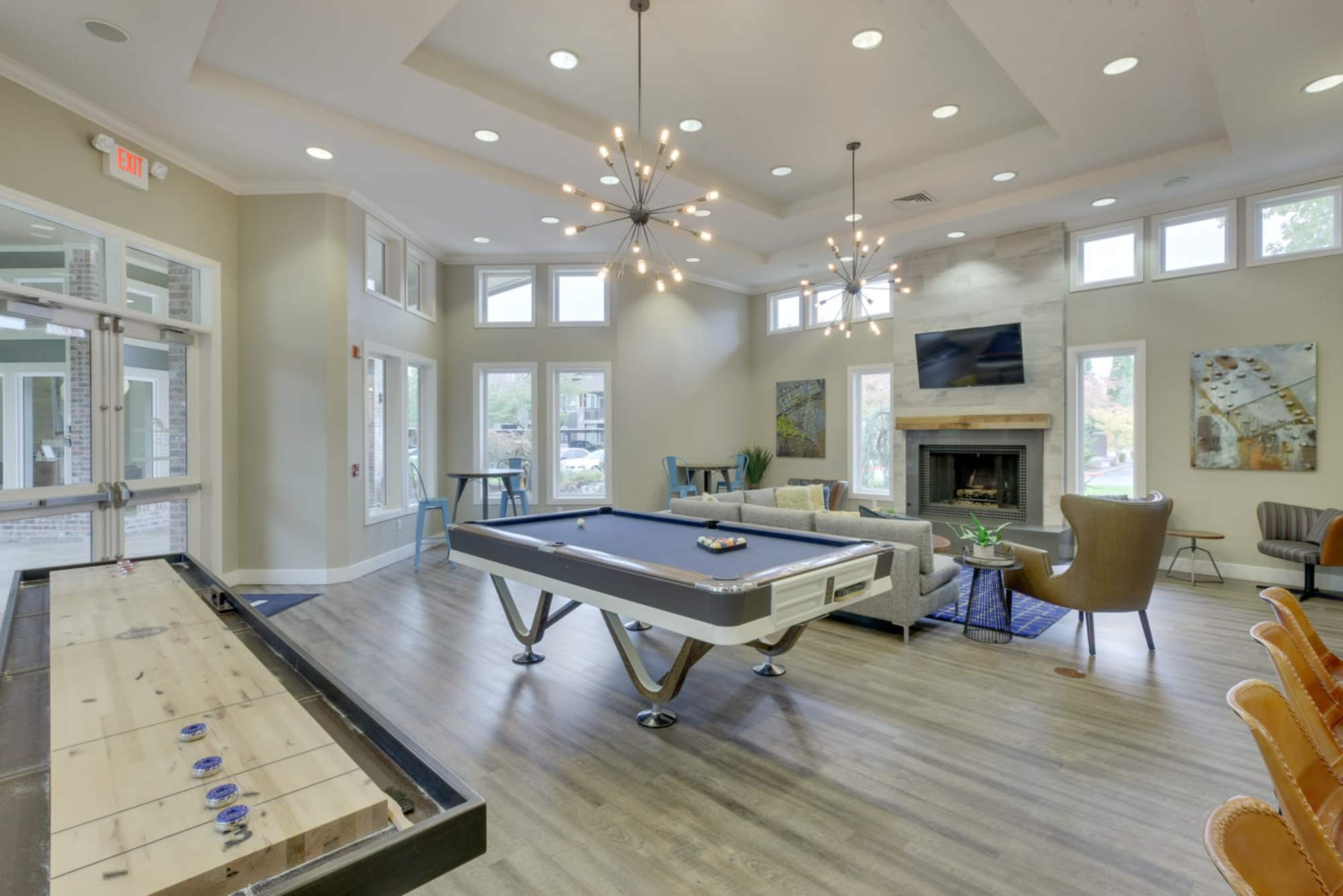 Community lounge and recreational area at The Grove at Orenco Station in Hillsboro, Oregon