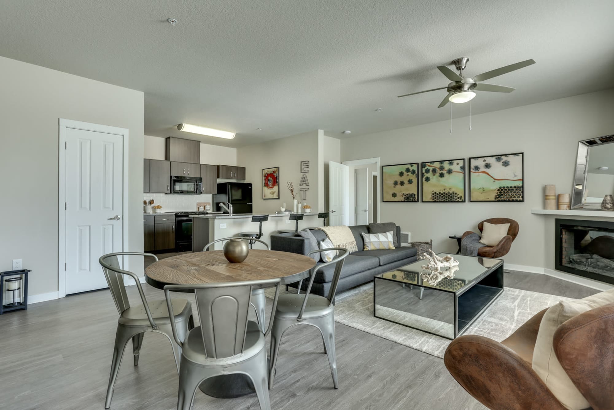 A very spacious living room and dining area at Terrene at the Grove in Wilsonville, Oregon