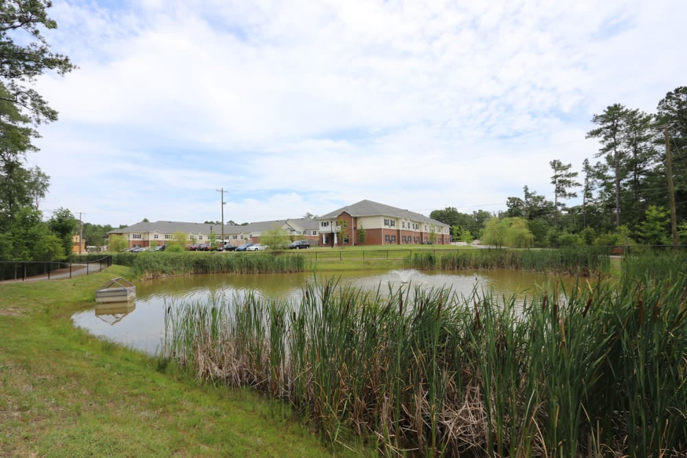 The pond and exterior of The Harmony Collection at Columbia Assisted Living & Memory Care in Columbia, South Carolina