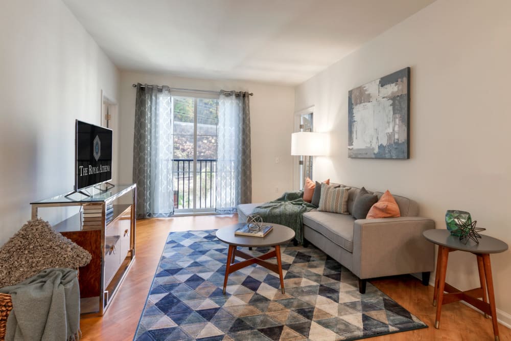 furnished living room at The Yard At Pencoyd Landing in Bala Cynwyd, Pennsylvania