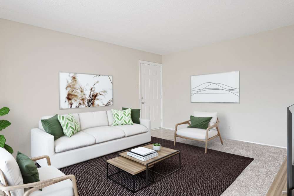 Living room with premium features at Courtyard Apartments in Columbia,Missouri