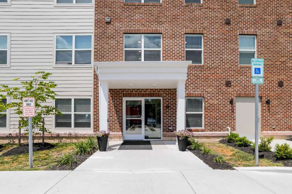 Inviting front entrance at Allegany Junction in Cumberland, Maryland