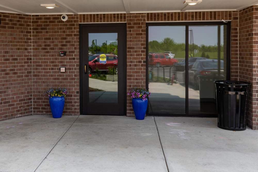 Apartment entrance at Harpers Crossing in Plainfield. IN