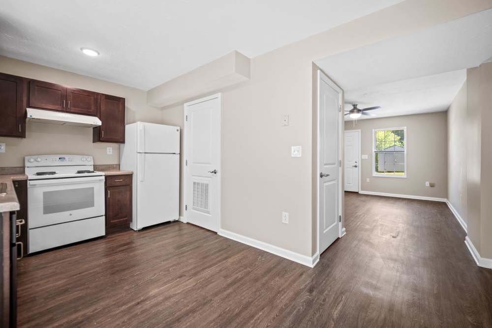 Open layout living room and kitchen at Josephs Crossing in Summersville, West Virginia