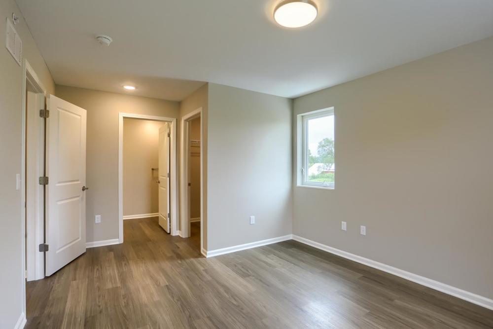 LVT floored bedroom at Normandy Lofts in Shippensburg, Pennsylvania