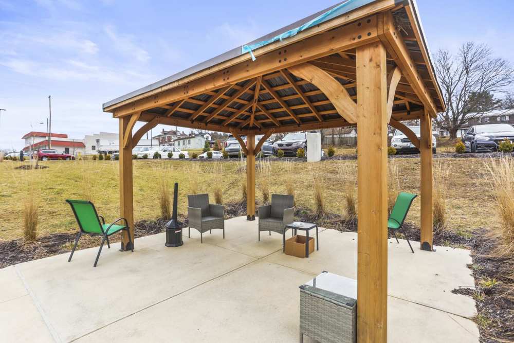 Outdoor wooden pavilion at Lombard Commons in Dallastown, Pennsylvania