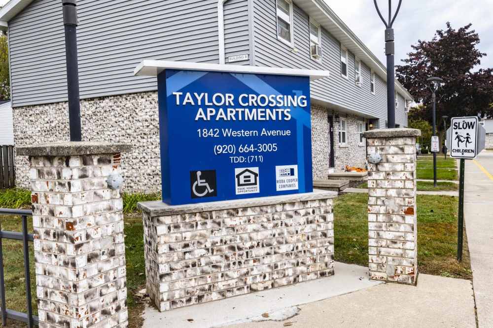 Sign board at Taylor Crossing in Green Bay, Wisconsin