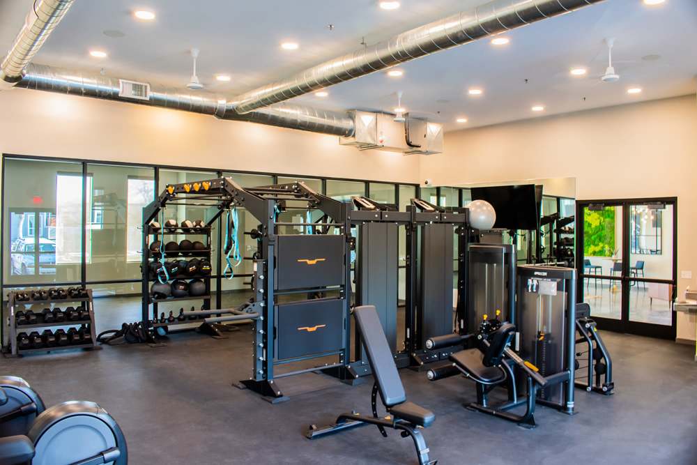 Fitness center with weight lifting machine at Lakeview in Reno, Nevada