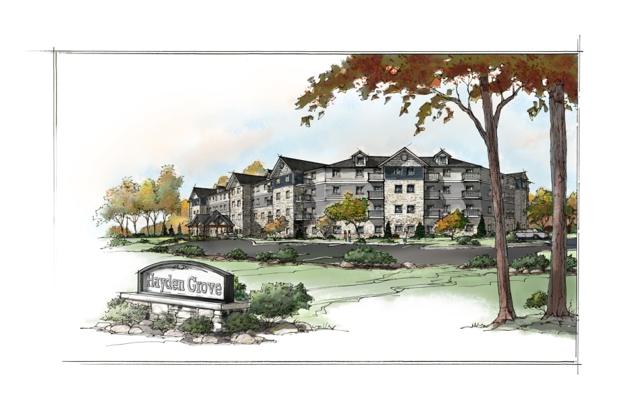 New rendering of Hayden Grove Senior Living in Bloomington, Minnesota
