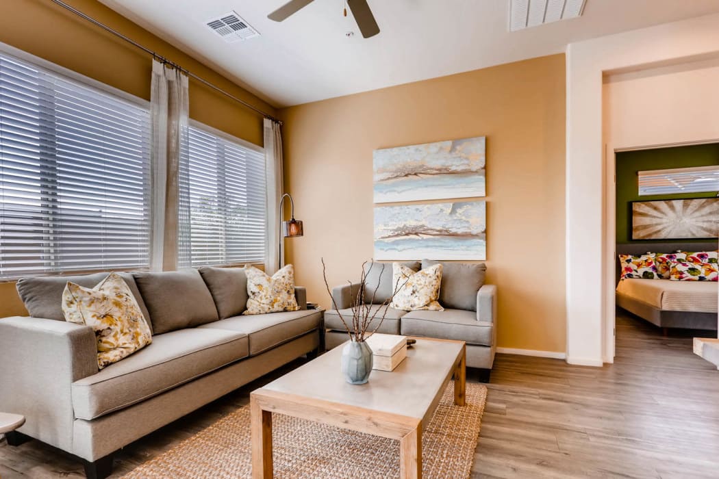 Model living room at Avilla Lehi Crossing apartments in Mesa, Arizona
