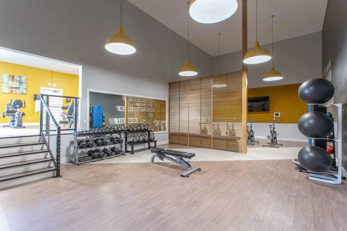 Inside the fitness center at MonteVista in Beaverton, Oregon